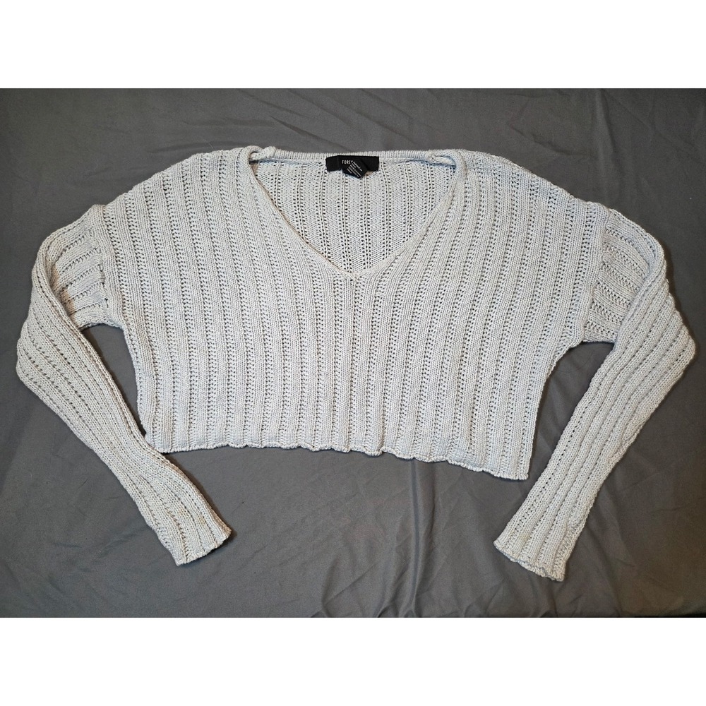 612 Forever 21 Cropped Sweater Womens Small Blue Excellent Ribbed V-Neck Knit